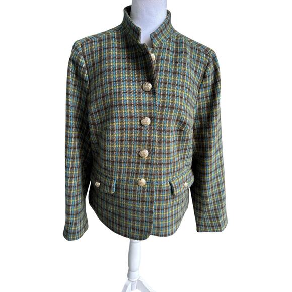 Talbots Shetland Officer Jacket Blazer Women’s 16 Petite Apple Plaid Wool Blend - Picture 1 of 11